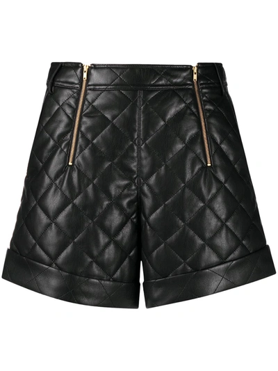 Shop Self-portrait Quilted Zip-detail Shorts In Black