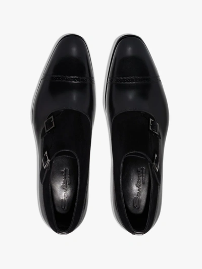 Shop Santoni Buckled Leather Monk Shoes In Black