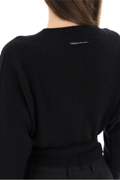 Shop Prada Cache-coeur Cropped Cardigan In Black