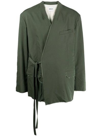 Shop Ambush Frayed Tie-fastening Jacket In Green