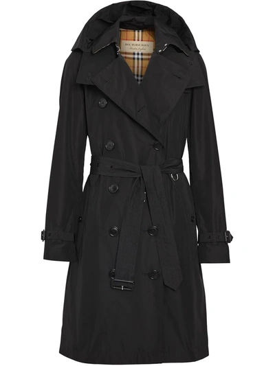 Shop Burberry Kensington Hooded Trench Coat In Black