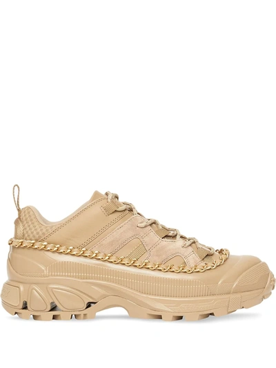 Shop Burberry Chain Detail Arthur Sneakers In Honey
