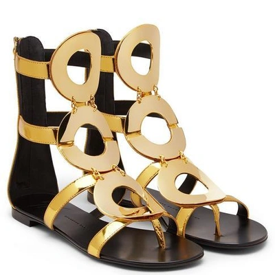 Shop Giuseppe Zanotti - Gold Patent Leather Sandal With Accessory Rylee