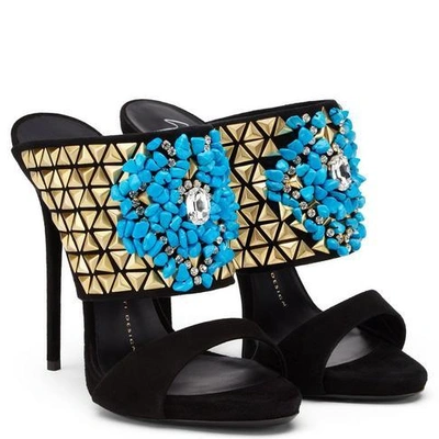 Shop Giuseppe Zanotti - Black Suede Mule With Studs And Stones Reef