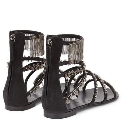 Shop Giuseppe Zanotti - Flat Leather Sandals With Chains Fame In Black