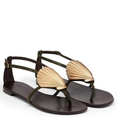 Shop Giuseppe Zanotti - Flat Suede Sandal With Accessory Shelly In Green