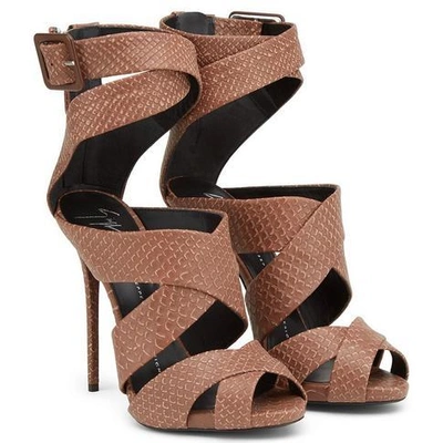Shop Giuseppe Zanotti - Embossed Leather Sandal Valerie In Brown