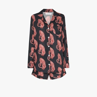 Shop Desmond & Dempsey Pyjama Mit "sansindo Tiger"-print In Rot