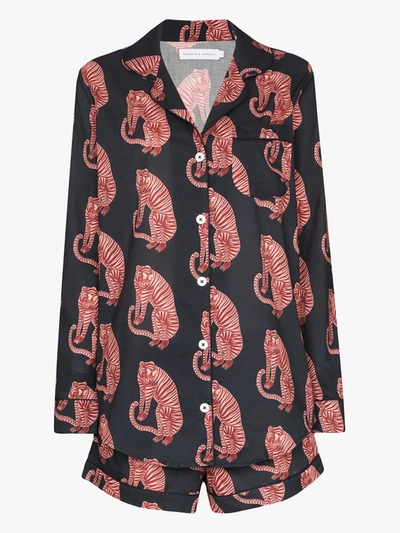 Shop Desmond & Dempsey Pyjama Mit "sansindo Tiger"-print In Rot
