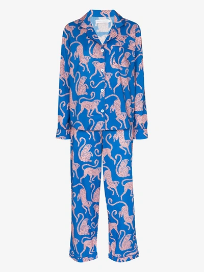 Shop Desmond & Dempsey Pyjama Mit "chango"-print In Blau