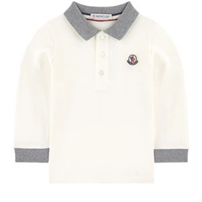 Shop Moncler Cream Logo Polo Shirt