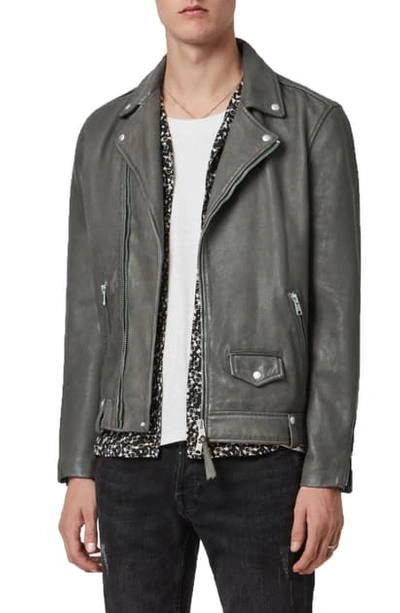 Shop Allsaints Milo Leather Biker Jacket In Grey