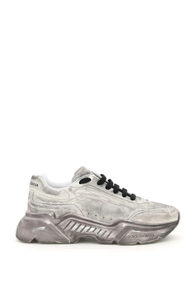 Shop Dolce & Gabbana Daymaster Leather Sneakers In Bianco (grey)