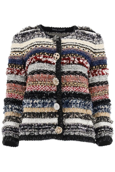 Shop Dolce & Gabbana Tweed Jacket With Jewel Buttons In Multicolor (red)