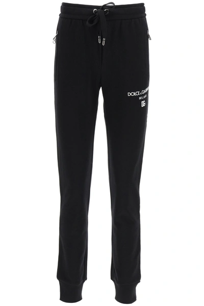 Shop Dolce & Gabbana Jogging Pants With Logo Embroidery In Nero (black)