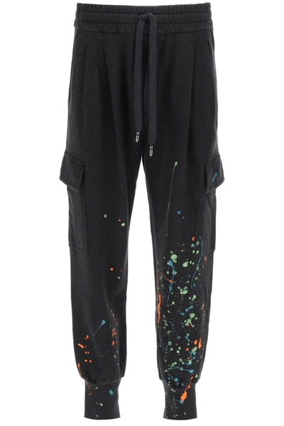 Shop Dolce & Gabbana Color Dripping Jogger Pants In Variante Abbinata (grey)