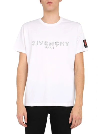 Shop Givenchy Logo Print T-shirt With Application In Bianco
