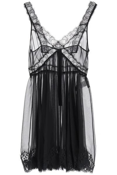 Shop Dolce & Gabbana Chiffon Lingerie Mini Dress In Nero (black)