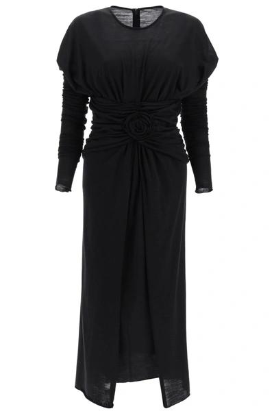 Shop Dolce & Gabbana Draped Midi Dress In Nero (black)