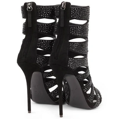 Shop Giuseppe Zanotti - Black Suede Sandal With Crystals Muse