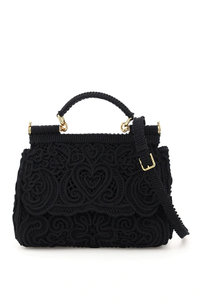 Shop Dolce & Gabbana Sicily Medium Bag In Cordonetto Lace In Nero (black)