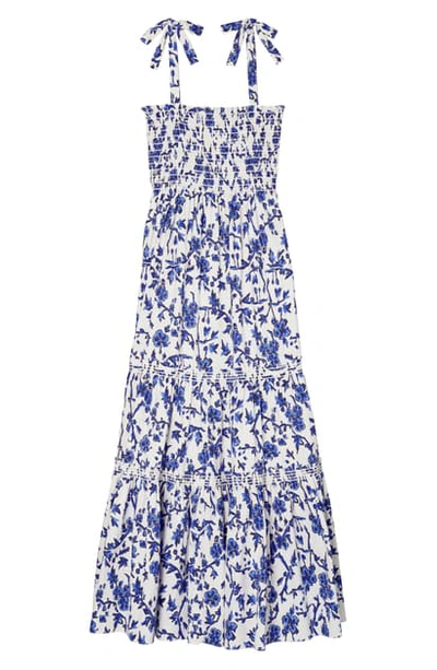 Shop Tory Burch Floral Print Tie Shoulder Midi Cover-up Dress In Blue Branches