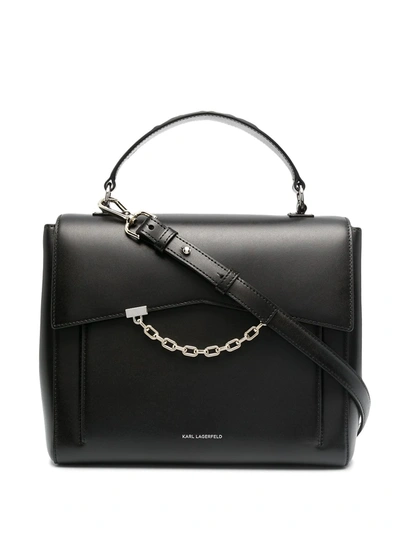 Shop Karl Lagerfeld Chain Link-trim Leather Tote In Black