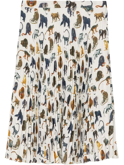 Shop Burberry Monkey-print Pleated Skirt In White