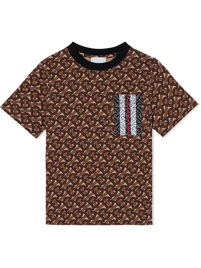 Shop Burberry All-over Tb Monogram T-shirt In Bridle Brown Ip Pttn