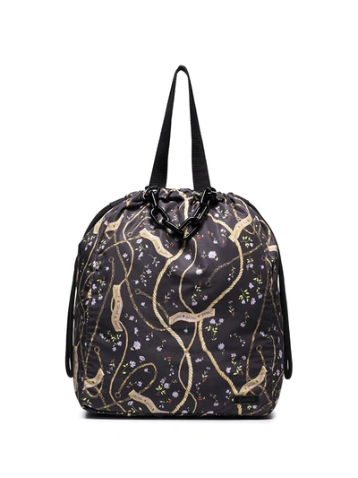 Shop Ganni X Browns 50 Floral-print Drawstring Tote Bag In Black