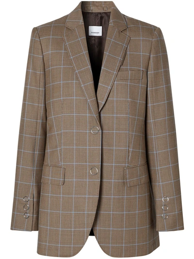 Shop Burberry Prince Of Wales Tailored Blazer In Birch Brown Ip Pttn