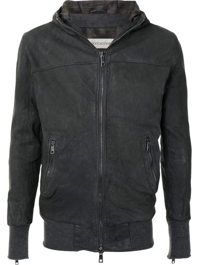 Shop Giorgio Brato Hooded Leather Zipped Jacket In Grey
