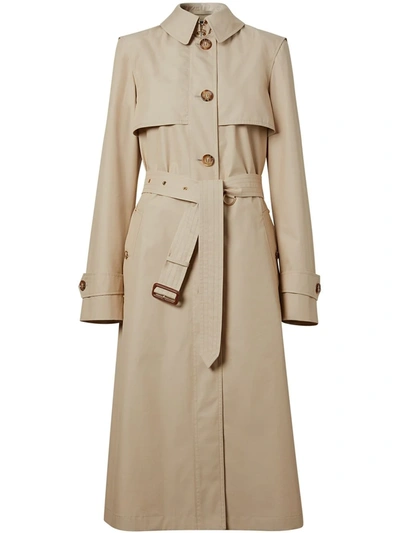 Shop Burberry Technical Cotton Belted Trench Coat In Soft Fawn