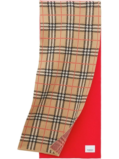 Shop Burberry Colour-block Check Scarf In Bright Red