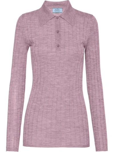 Shop Prada Ribbed-knit Polo Shirt In Pink