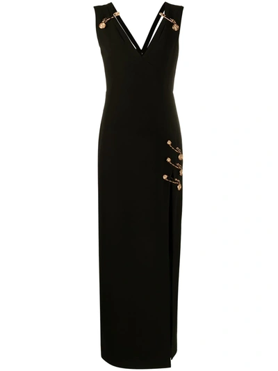 Shop Versace Safety Pin Floor-length Dress In Black