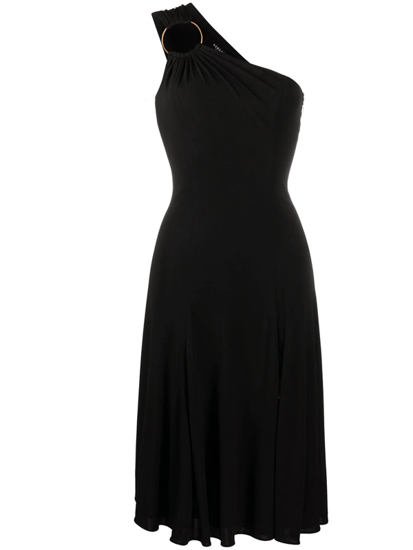 Versace Women S Ring Detailed Jersey One Shoulder Midi Dress In Black Modesens