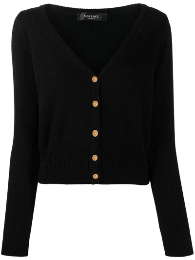 Shop Versace V-neck Cashmere Cardigan In Black
