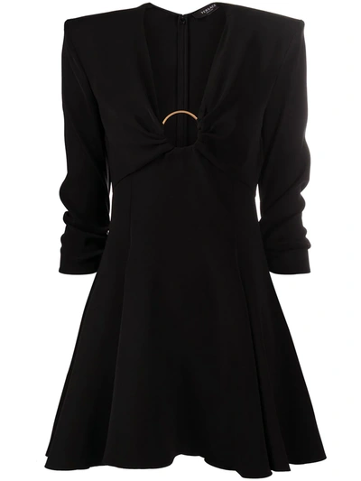 Shop Versace O-ring Flared Satin Dress In Black