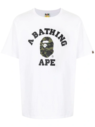 Shop A Bathing Ape Camouflage-logo Print T-shirt In White