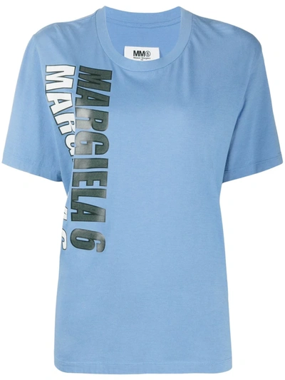 Shop Mm6 Maison Margiela Logo-print Cotton T-shirt In Blue