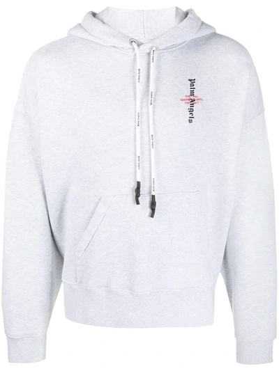 Shop Palm Angels Logo Print Hooded Sweatshirt In Grey