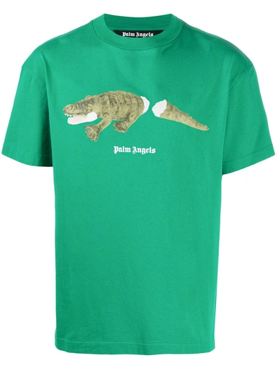 Shop Palm Angels Graphic Logo Print T-shirt In Green