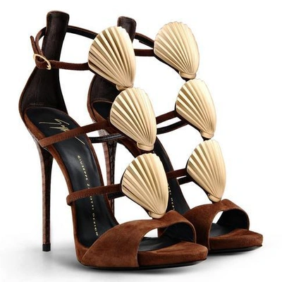Shop Giuseppe Zanotti - Brown Suede Sandals With Accessory Shelly