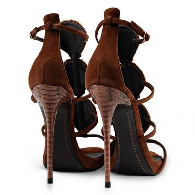 Shop Giuseppe Zanotti - Brown Suede Sandals With Accessory Shelly