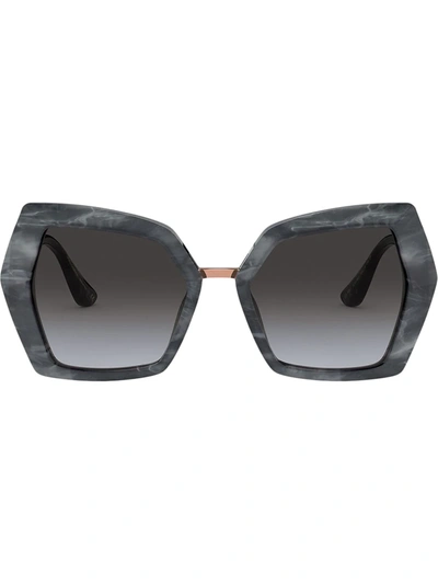 Shop Dolce & Gabbana Marbled Oversize Sunglasses In Grey
