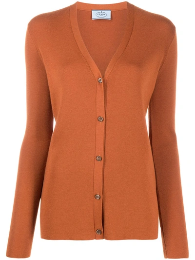 Pre-owned Prada V-neck Buttoned Cardigan In Orange