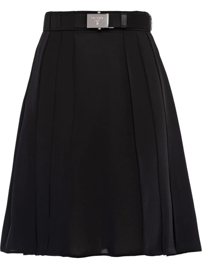 Shop Prada Belted Pleated Mini Skirt In Black