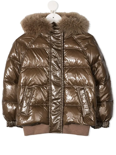 Shop Brunello Cucinelli Quilted High-shine Jacket In Brown