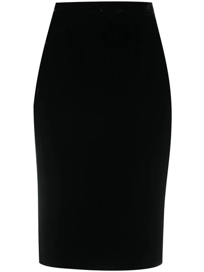 Pre-owned Fendi 1980s Velvet Effect Pencil Skirt In Black